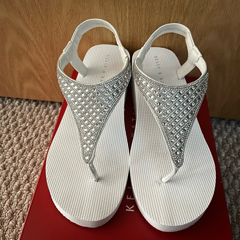 White Sandals with Rhinestone Detailing
